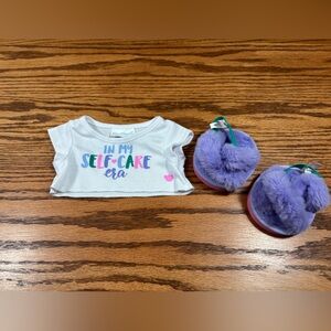 BUILD A BEAR BABW Self Care T-Shirt Cozy Purple Slippers Outfit Plush